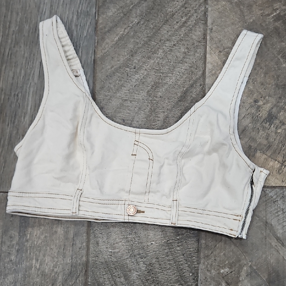 Women's Cream Denim Crop Top